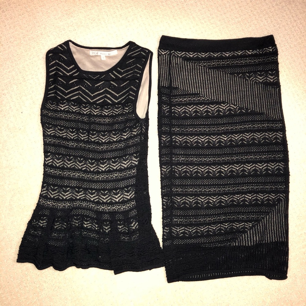 Rachel Roy two piece Black skirt top dress Lace.